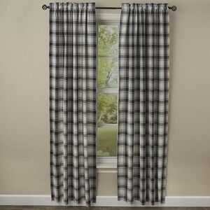 Park Designs one pair curtain panels black‎ white cream "Crossroad" 72"x63"